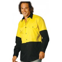 Hi-Vis Two Tone Cool-Breeze Long Sleeve Cotton Work Shirt 